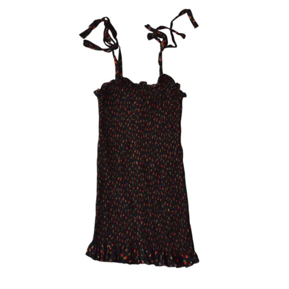 Free People Bella Black Floral Print Smocked Tie- Strap Bodycon Mini Dress Small - Picture 2 of 9